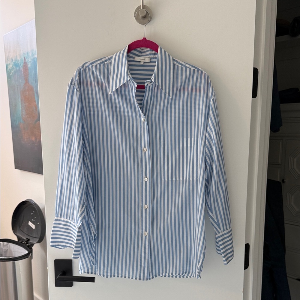 Vince Sky Blue and White Striped Shirt